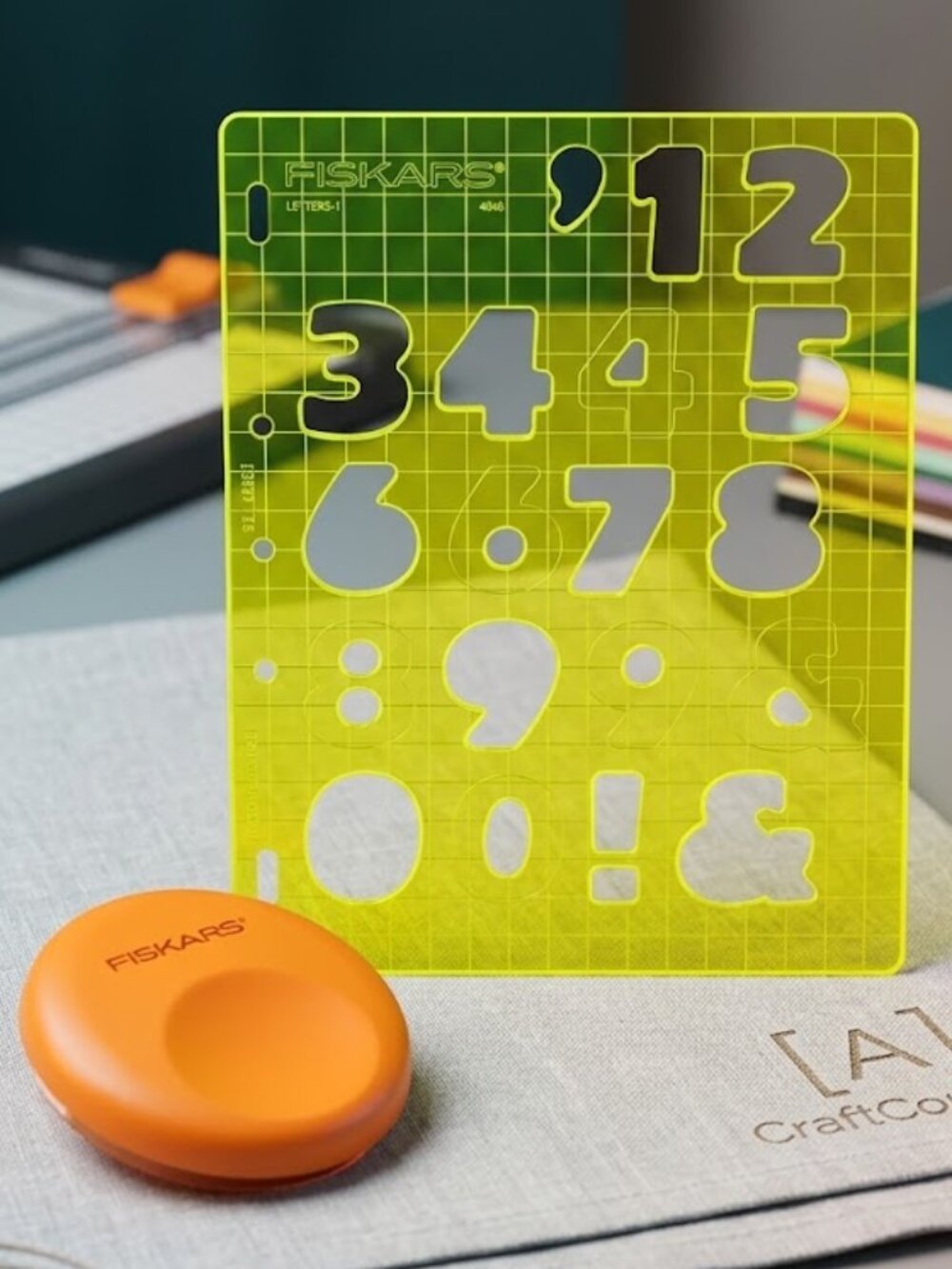 Fiskars Craft Shape Cutter Tool & ShapeTemplate Letters 1 Numbers Stencil Grid